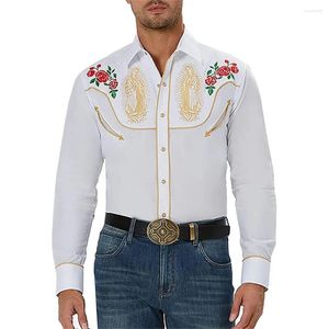 Camisas casuais masculinas estilo ocidental camisa flor padrão impressão lapela ao ar livre rua de mangas compridas botão roupas tropical moda designer topo