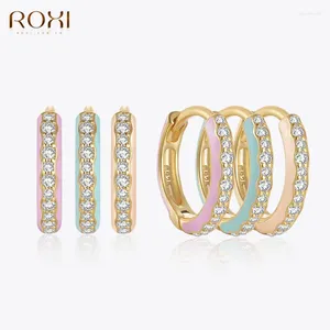 Creolen ROXI 925 Sterling Silber 1 Paar Emaille Reihe Zirkone Ohrring Für Frauen Koreanischer Trend Rosa/Blau Schmuck