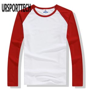 Primavera outono manga longa t camisa masculina contraste cor gola redonda algodão masculino casual fino ajuste raglan tshirts topos t 240118