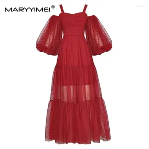 Abiti casual MARYYIMEI Fashion Runway Summer Dress Donna Red Polka Dot Mesh Sexy Spaghetti Strap Club Party Abiti