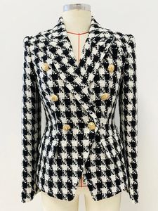 High street est höst vinter designer jacka kvinnor smala montering lejon knappar dubbelbröst houndstooth tweed blazer 240201