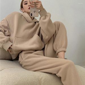 Women's Two Piece Pants Women Tracksuit Casual Hooded Sport Suits Autumn Winter Hoodie Sweatshirts And Jogging Fleece Sets Outfits