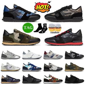 Designer camouflage mesh rivet shoes diamond-encrusted sports shoes Rockrunner Chaussures brand camouflage casual shoes suede men's sports shoes flat shoes 38-46