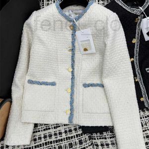 Women's Jackets Designer Brand the New Autumn and Winter Cha Style Western-style Color Matching Lace Texture Classic Woven Round Neck Jacket 53AH