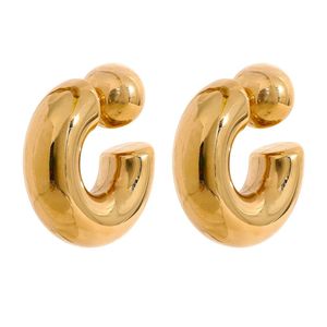 14k Yellow Gold C Shape Round Chunky Unusual Earrings Jewelry Waterproof Metal Texture Attractive Women Accessories Gift