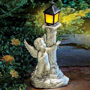 Decorative Figurines Solar Lamp European Roman Column Angel Sculpture Outdoor Garden Courtyard Home Decoration Resin Crafts