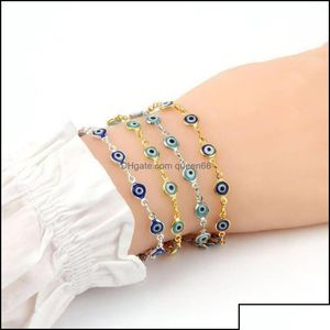 Charm-Armbänder Charm-Armbänder Zierliches Evil Eye Kettenarmband Schöne blaue Augen Perlen Link Armreif Glücksschutz Emaille Perlen T Dhahd