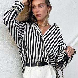 Blusas femininas clássicas listradas em preto e branco camisa de manga comprida para mulheres no outono inverno