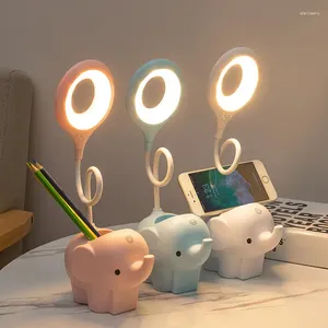 Nattlampor Creative Elephant LED -bordslampa USB -driven ljus Tre färgtemperatur Justerbart inlärning Ögonskydd