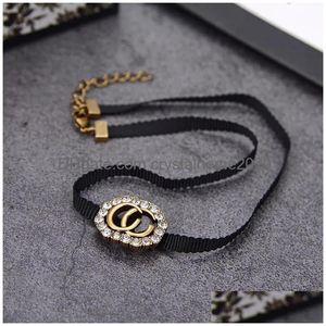 Chokers Jewelry Chokers Designer Alphabet Black Rope Necklace Imported Simation Diamond Pearl Counter Consistent Brass Material Drop D Dhui2