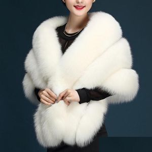 Sciarpe Inverno Donna Pelliccia sintetica Scialle lungo Stola Coprispalle Sciarpa da sposa Matrimonio Elegante Pashmina Caldo Gilet femminile Mantello Cappotto Goccia Dhdoj