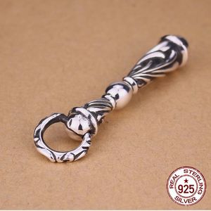 B157 S925 Sterling Silver Pendant Cross Flower Solid Cylinder Trendy Hip Hop Vintage Jewelry Gift for Lovers