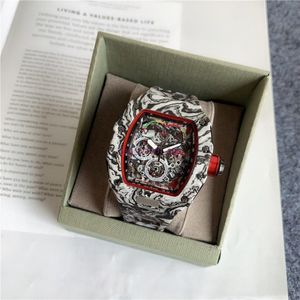 Top digite versão esqueleto dial todo padrão de fibra caso japão safira relógio masculino designer de borracha esporte relógios262v