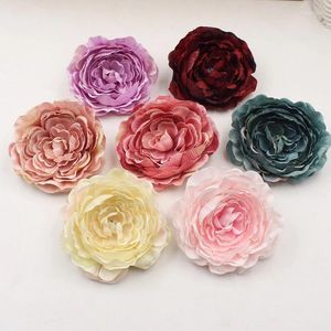 Flores decorativas 10pcs 9cm artificial peônia flor cabeça de seda fundo de parede de casamento decoração de orientação de estrada