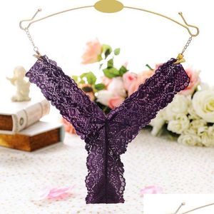 Gom's G-Strings Women v Shape Floral Lace G String Banties Low Rise Loome Lellows Woman Thongs T Back Will and Sandy dhikl