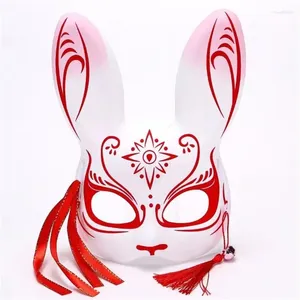 Party Supplies Halloween Fox-Mask Costume Japanese Kabuki-Kitsune-Masks Bunny-Ears Half Face Mask för Masquerade Prop