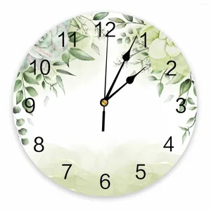 壁の時計田舎の植物花緑の印刷時計モダンなサイレントリビングルームの家の装飾ハンギングウォッチ