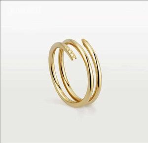 Nail Ring No Box Classic Luxury Designer Jewelry Mens and Women Steel Goldplated Gold Silver Rose Never Fade Lovers Par Rings Gift Size 51 8L7G