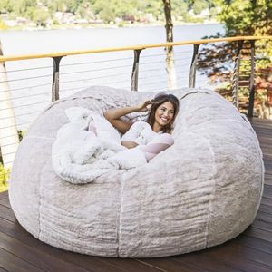 90*180cm Bean Bag Cover Elastic Dust-proof Giant Couch Been Bag Bedroom Fluffy Fur Giant Sofa Slipcover Recliner Cushion Cover 240118