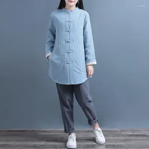 Roupas étnicas Estilo Chinês Mulheres 2024 Jaqueta de Algodão de Inverno Vintage Manga Longa Tang Terno Senhoras Tops Casacos Quentes 11890