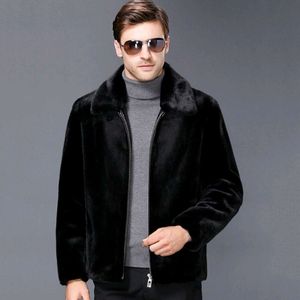 Straight Autumn and Winter Mens Faux Fur Coat Mink Whole Hooded Casual Cotton Jacket Clothing 0B9Z