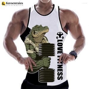 Regatas masculinas crocodilo amor fitness 3d ginásio camiseta animal carta impressão colete homens verão musculação streetwear sem mangas camisas