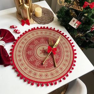 Tischsets Weihnachten Vintage Jute Tischset Runde rutschfeste isolierte Matte für Zuhause Urlaub Party Dekoration