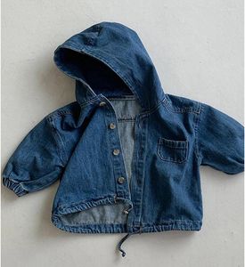 Jackets MODX Children's Spring And Autumn Cardigan Simple Fashion Hooded Closure Denim Corduroy Solid Color Casual Coat