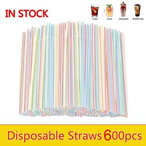 Engångskoppar Straws Plastic For Drinks Bubble Tea Beverage Böjbar Boba Straw Bar Wedding Drinking Tube 100-1000pcs