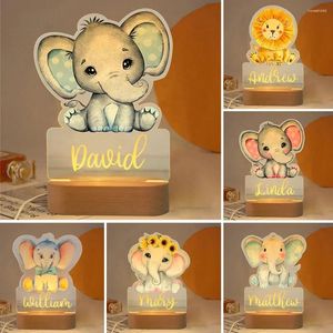 Luzes noturnas personalizadas bebê elefante leão led luz usb nome personalizado lâmpada acrílica para crianças decoração de quarto fofo