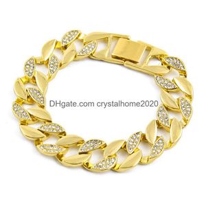 Tennis Hip Hop Męskie Mise Bracelets Symised Half Diamond Bangles Złota wypełniona złotem Miami Cuban Link Sain for Fashion Biżuteria Drop DH2W0