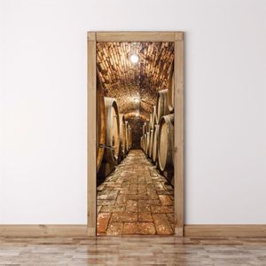DIY 3D Wall Sticker Mural Home Decor Oak barrels in wine cellar Art Removable Door Sticker decole 77 200cm T200610312M
