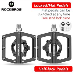 Rockbros bisiklet pedalı kaymaz mtb bisiklet pedalları alüminyum alaşım düz platform uygulanabilir SPD su geçirmez bisiklet aksesuarları 240129