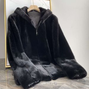 Winter Haining Mink Fur Coat för Mens Black Whole Imitation Trend V517
