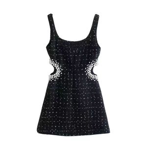 プラスサイズのドレスデザイナーラグジュアリーファッション女性ベストデザインウエストホルセクシースカートレディWZNLの光沢のある黒いドレス
