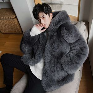 Designer Fur Whole Skin Imitation Coat Mens Haining Integrated Jacket Hooded Youth Fashion ZWXT