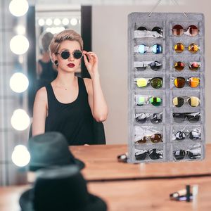 16 Slots Felt Sunglasses Glasses Storage Hanging Bag Eyeglasses Stand Holder for Wall Pocket Box Organizer Bags 240125