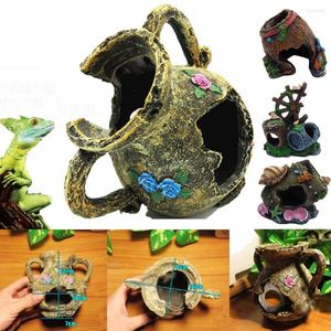 Dekorativa figurer Aquarium Craft Decoration Accessories Harts Hantverk Antika vinfat Fish Tank Reptilia som döljer Landskap