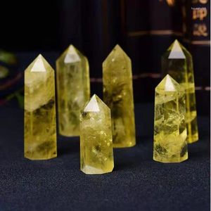 Dekorativa figurer 1pc Natural Crystal Point Citrin Healing Obelisk Yellow Quartz Wand Vacker prydnad för heminredning Energisten