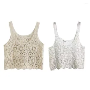 Tanques femininos Mulheres Crochet Crop para Tank Top Boho Hollow Knit Floral Camisole Sem Mangas Cove N7YF