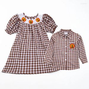 Girl Dresses Girlymax Sibling Fall Thanksgiving Baby Girl's Plaid Turkey Smocked Dress Boy's Shirt Woven Kids Clothes