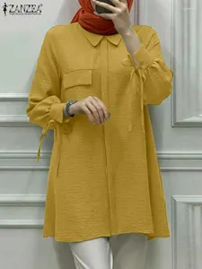 Ubranie etniczne Vintage Long Rueve Lapel Szybka koszula 2024 Zanzea Kobiety jesienne moda muzułmańska bluzka abaya Tops