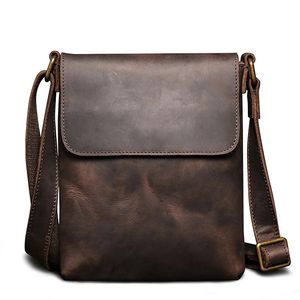 Nesitu Highend Vintage Brown Black Genuine Crazy Horse Leather Shoulder Small Women Men Messenger Bag for ipad mini M30172 240130