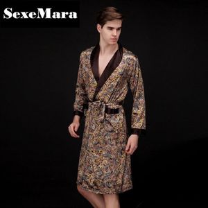 2017 Spring Summer New Luxury Print Silk Robe Male Bathrobe Mens Kimono Bath Gown Mens Silk Robes Dressing Clowns D7-Ad161961