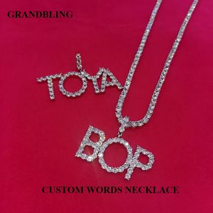 Palavras personalizadas corrente de tênis letras colares pingente charme feminino zircão hip hop jóias com 4mm corrente de tênis 240125