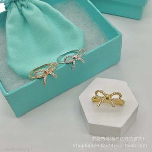 Free Shipping Necklace Designer for Women Tiffaninesss Jewelry Ts S925 Sterling Silver High Version Bow Ring Is Fashionable Simple and Luxurious with Diamond Inlay
