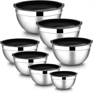 Bowls 7pcs Stainless Steel Mixing With Airtight Lids Metal Nesting Set For Saving Storage Space Great Baking/Cooking