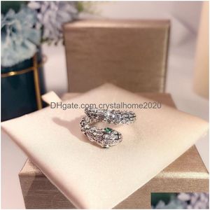 مع الحجارة الجانبية حلقة Golden الكلاسيكية للحفلات الحفلات للنساء Rose Gold Wedding Fl Fl Drilling Snake Size Size Drop Del Dh3mg