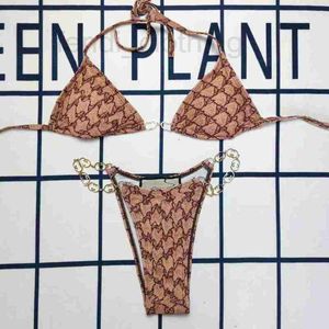 Costumi da bagno da donna firmati nuovissimo costume da bagno bikini diviso borsa a triangolo catena di ferro KTC4