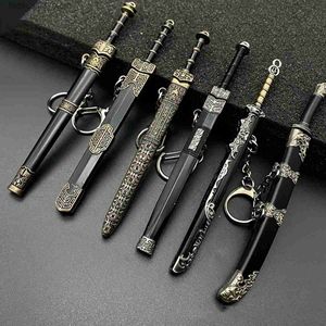 Keychains Lanyards Chinese Ancient Sword Pendant Keychains for Women Men Vintage Alloy Open Weapon Keyrings Key Chain Rings Cosplay Accessories Q240201